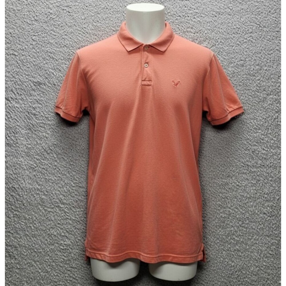 American Eagle Men's Standard Fit Polo Shirt Salmon Pink Short Sleeve Small S